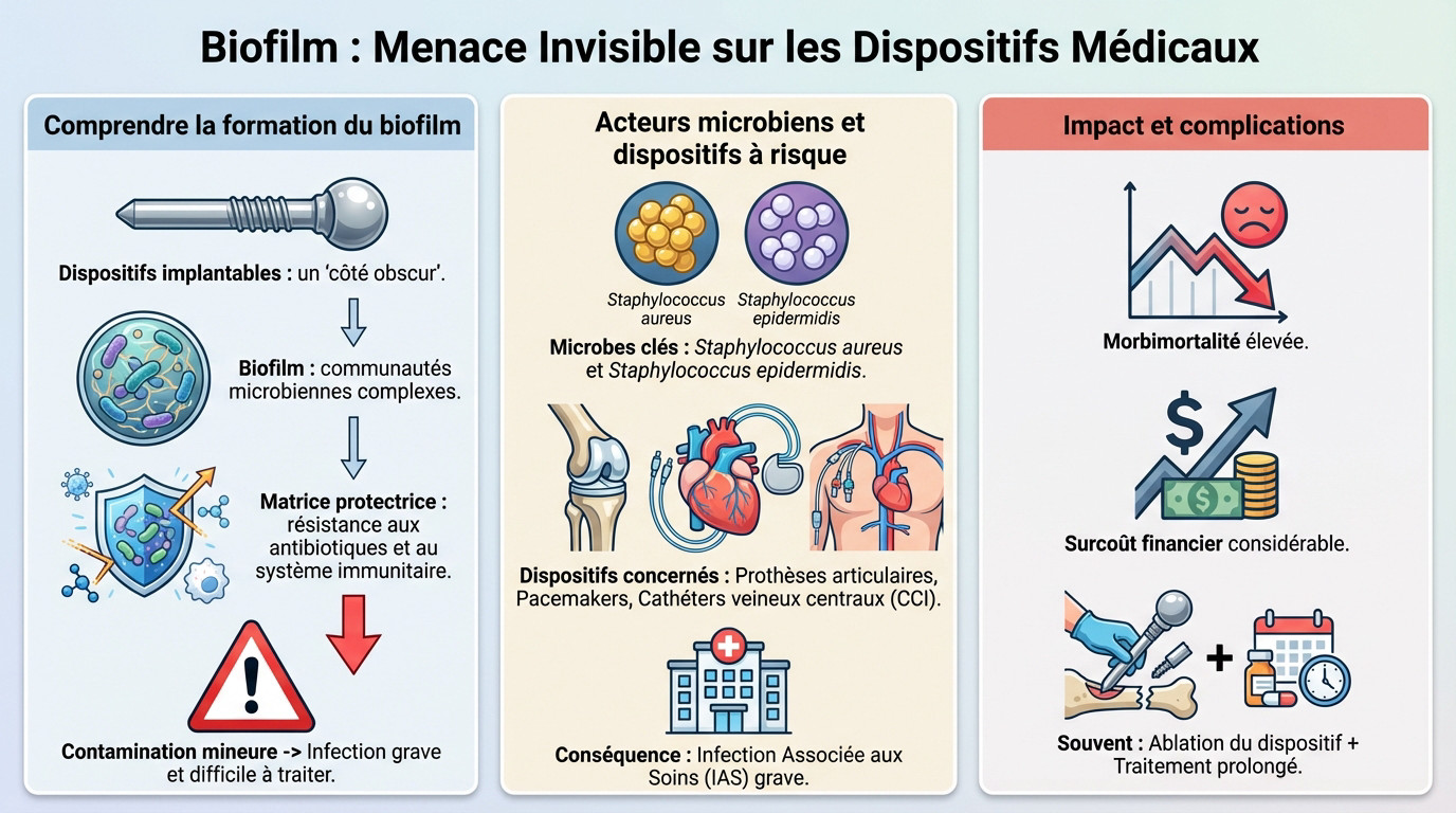 Formation de biofilm bactérien sur un dispositif médical implantable et résistance aux antibiotiques