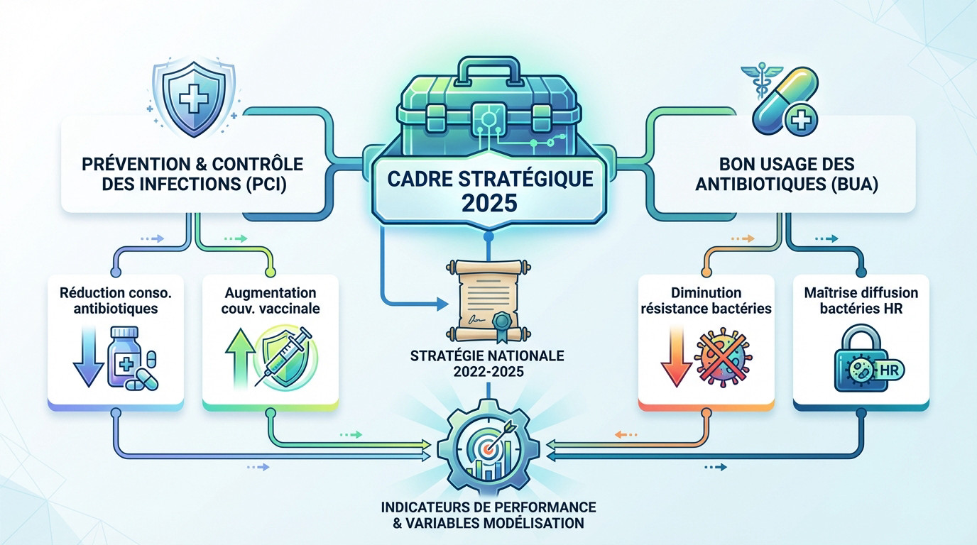 Schéma illustrant le cadre stratégique 2025 comme une boîte à outils pour la modélisation du risque infectieux