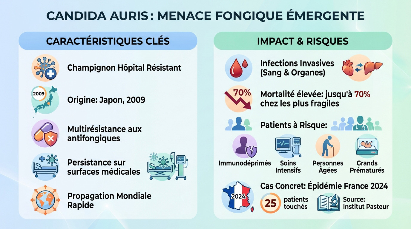 Observation microscopique de Candida auris, champignon multirésistant émergent en milieu hospitalier
