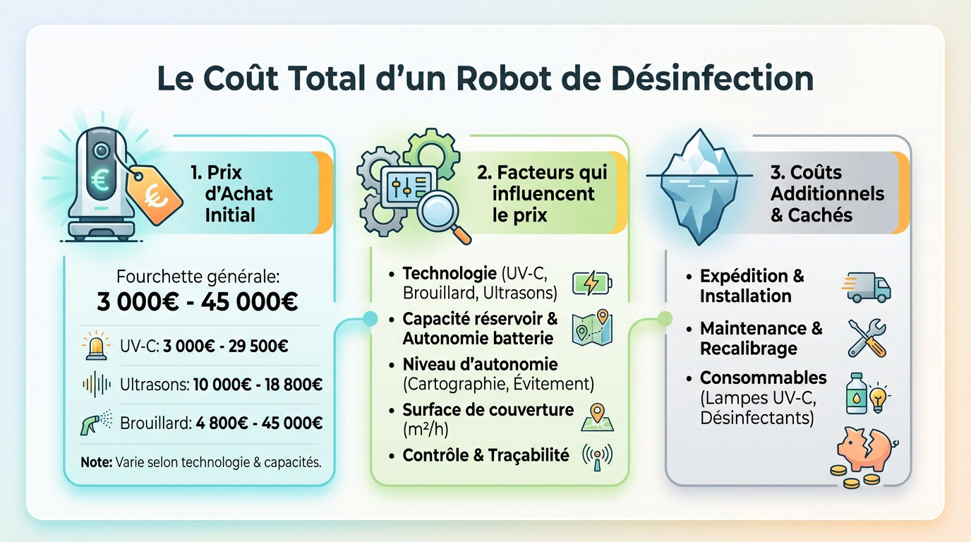 Schéma illustrant la répartition des coûts d'un robot de désinfection entre l'achat et la maintenance