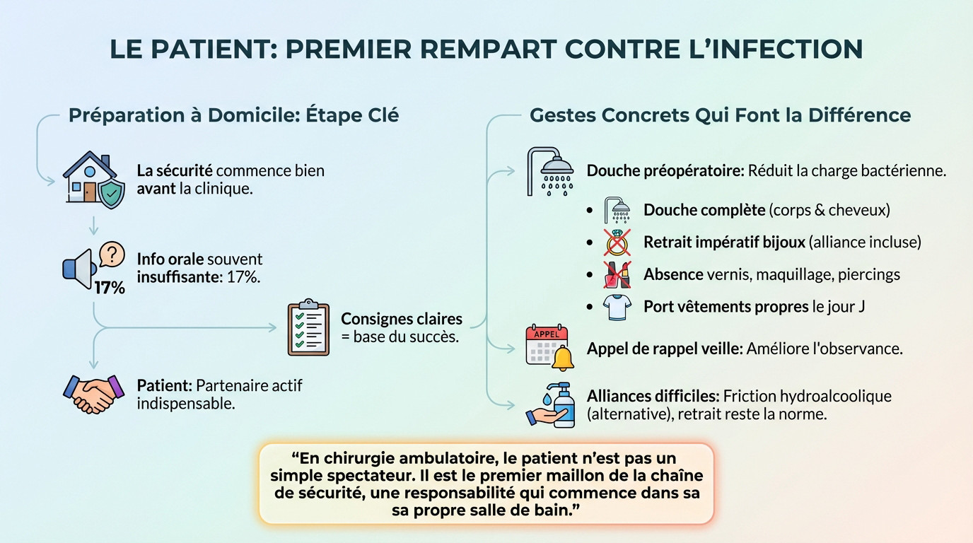 Patient se lavant les mains rigoureusement avant une chirurgie ambulatoire