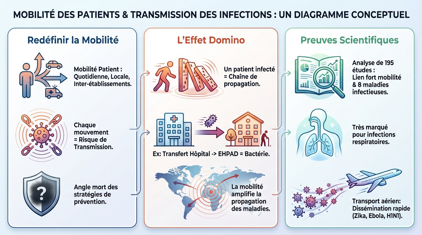 Patient déplacé sur un brancard illustrant le risque de transmission infectieuse lié à la mobilité