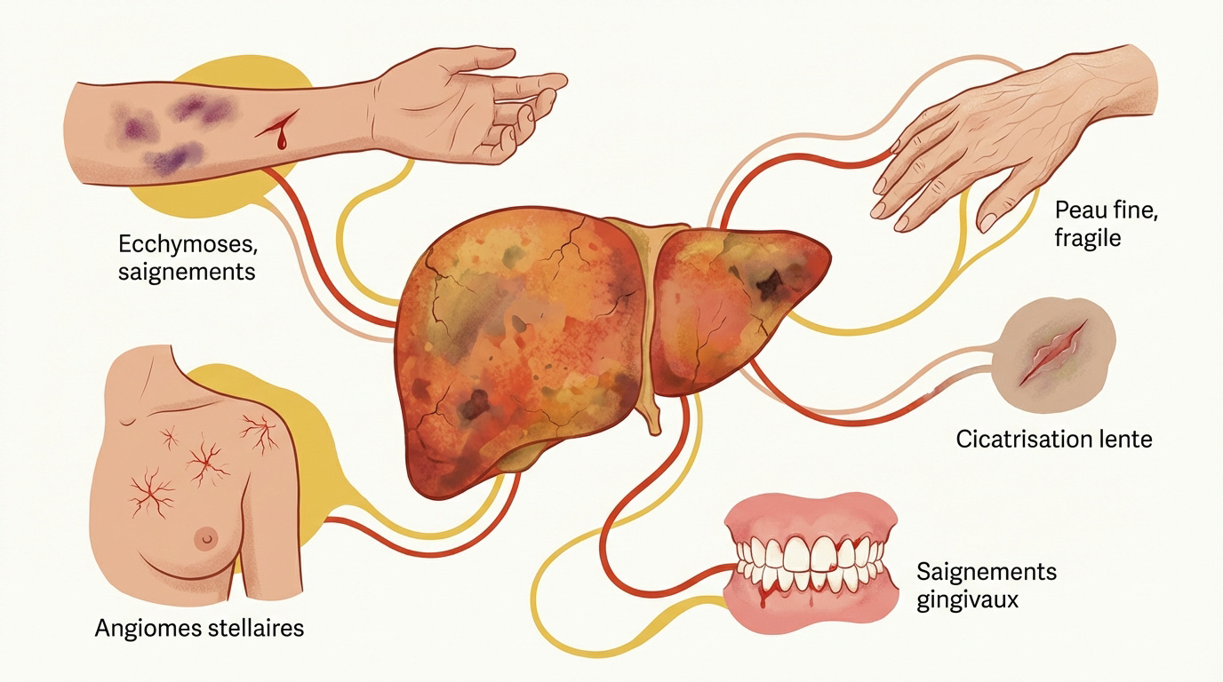 Manifestations cutanées et troubles de la coagulation liés à une pathologie hépatique